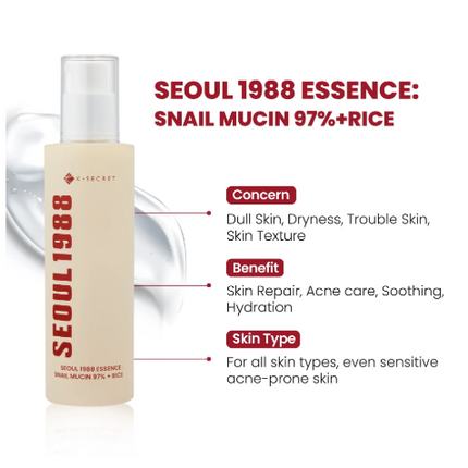 K-SECRET SEOUL 1988 Essence: Snail Mucin 97% + Rice, 100ml