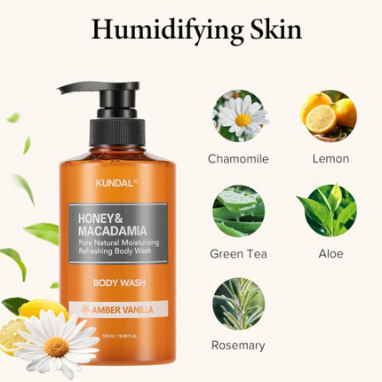 Kundal Honey & Macadamia Pure Body Wash - Amber Vanilla 500ml